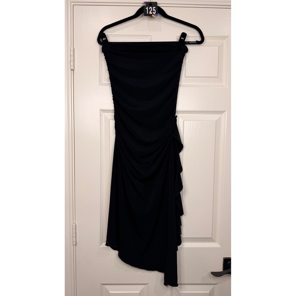 XOXO Dresses & Skirts - #125 XOXO Strapless Y2K‎ Dress Sz. Medium Black Ruched Asymmetrical Ruffle